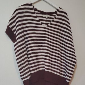 LOFT Black and White V-Neck Sweater with Stripes